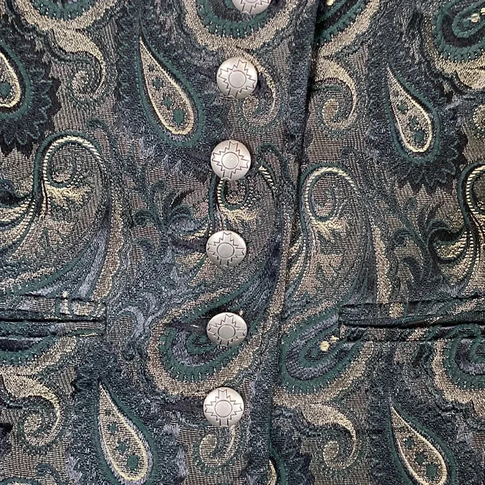 Vintage Black Pioneer Wear Gold Paisley Print Vest